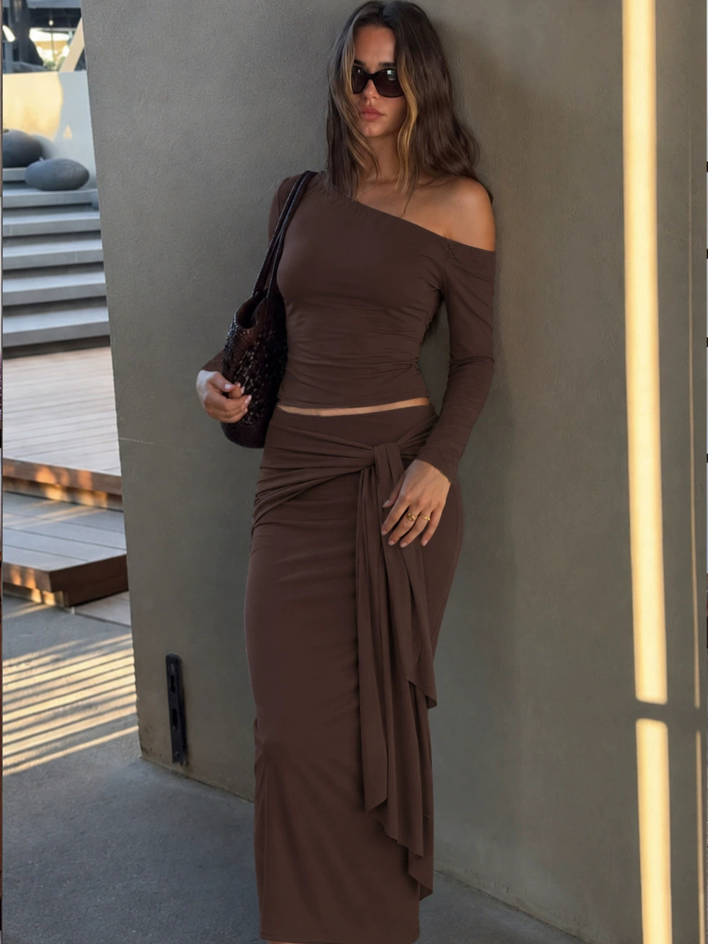 Zara Maillard Style One Shoulder Fitted Crop Top and Flowing Long Skirt 2-Piece - Picture 5 of 6